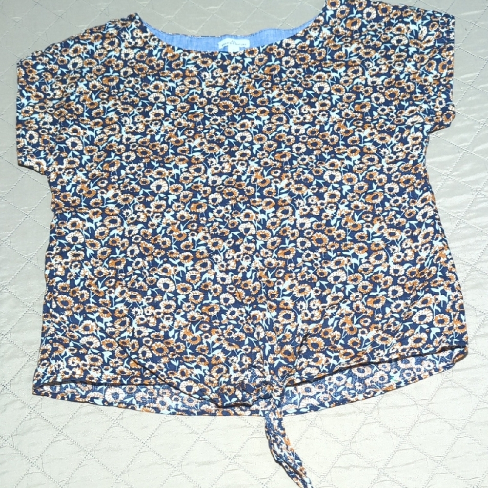 LL BEANSIGNATURE Floral Blouse - Blue and Brown Women's Size S